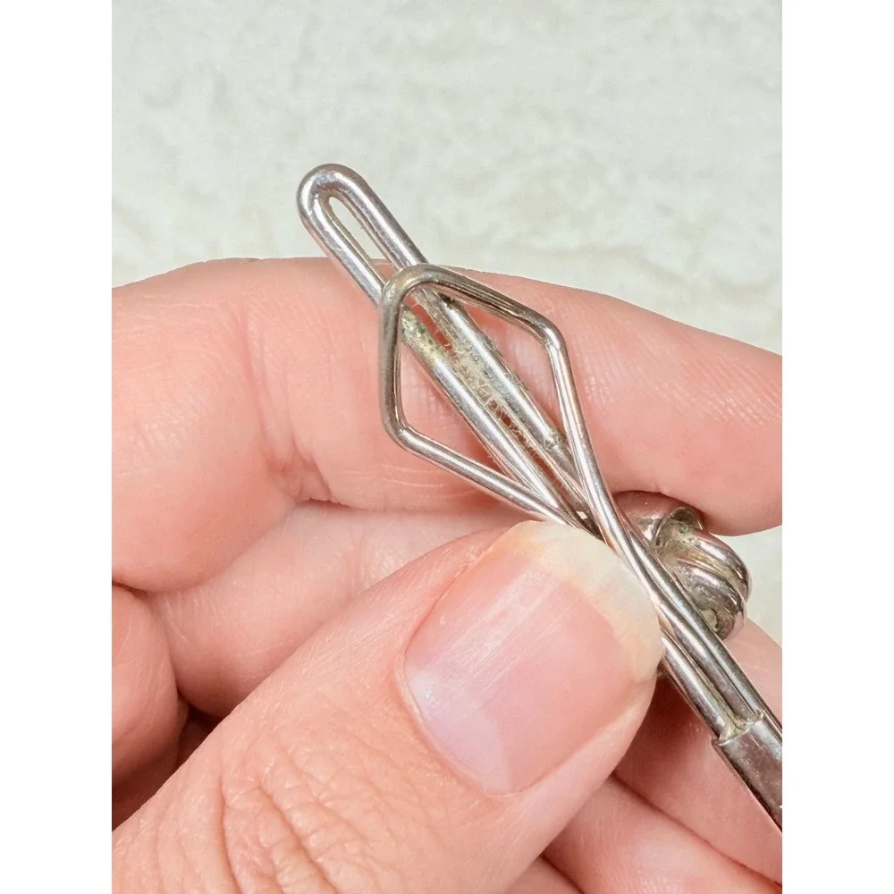 Swank Mens Tie Clip Set 2pc Gold Silver Tone Dagger Sword Love Knot MCM Vintage